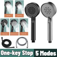 High Pressure Shower Head 5 Modes Adjustable Showerheads with Hose Water Saving One-Key Stop Spray Nozzle Bathroom Accessories