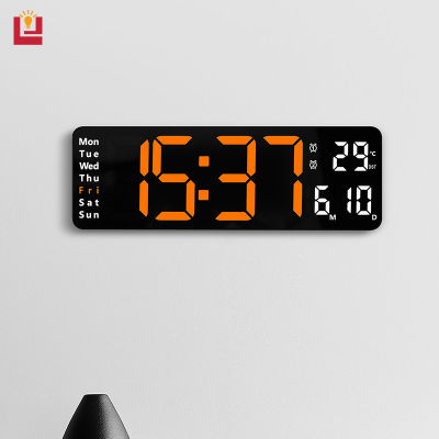 YONUO 13 inch minimalist sitting and hanging dual purpose living room clock, large font electronic clock, multiple sets of alarm clocks, temperature on the same screen every week pdo