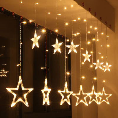 Star Curtain Garland on The Window String Lights Fairy Lights Wedding New Year Christmas Decorations for Home Bedroom Window