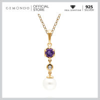 Gemondo สร้อยพร้อมจี้มุก เงินแท้ 925 ชุบทองสี 22K ประดับแอเมทิสต์ (Amethyst) และโทแพซ (Colorless Topaz) ดีไซน์โมเดิร์น