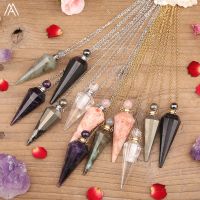 Faceted Stones Pendulum Perfume Bottle Pendant Jewelry Healing Reiki Diffuser Vial Chains Necklace Dropship