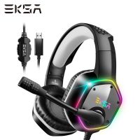 2023 EKSA Headphone Gaming E1000ที่มีการตัดเสียงรบกวนไมโครโฟน RGB แสง7.1รอบทิศทางชุดหูฟังเล่นเกมสายเสียงสำหรับ PS4เครื่องคอมพิวเตอร์