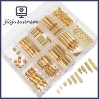 JIAJUSUANSOU ตัวหนีบทองเหลืองหกเหลี่ยมตัวผู้ตัวเมีย280ชิ้นมาเธอร์บอร์ด M2.5 PCB ชุดการจัดประเภทเสาชุดมาเธอร์บอร์ดสแตนด์ออฟโกลด์น็อตสกรูโครงการอิเล็กทรอนิกส์ DIY