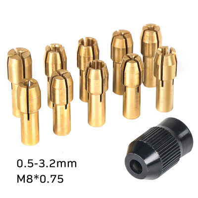 10-11pcs/batch Mini Drill Brass Collet Collet for Rotary Tools 0.5-3.2mm Brass and Nut for Accessory Set
