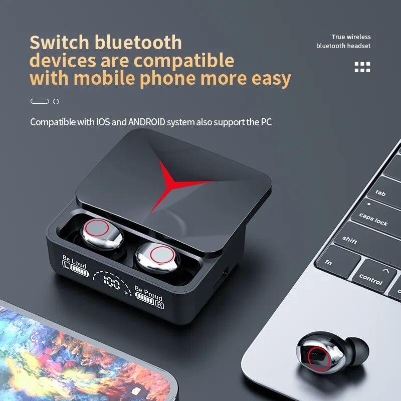TWS Bluetooth-øretelefoner M90 Pro Trådløse øretelefoner Hovedtelefoner LED-skærm Trådløst Bluetooth-headset til spilsport_voghion.com