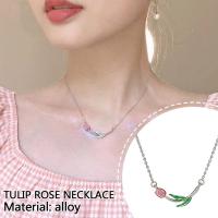 Temperament Tulip Rose Pendant Alloy Necklace Clavicle Chain D8P2