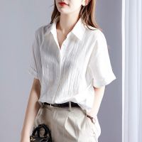 COD DSFERTRETRE Short-sleeved Blouse 100 Cotton Womens Short-sleeved Shirt Thin White Top