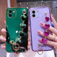 เคส FDD สำหรับ Samsung Galaxy A03ปลอกหุ้มสายข้อมือโลหะหัวใจชุบหรูหรา03ชิ้นสำหรับป้องกันโซ่