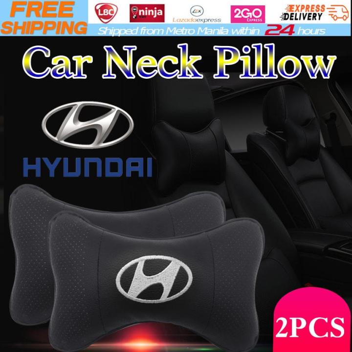 2PCS Leather Car Headrest Neck Support Pillow Seat Emblem Cushion For  Hyundai Accessories