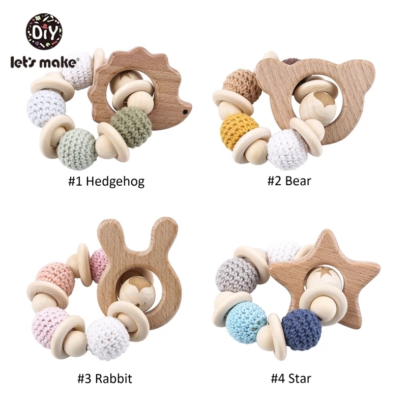 Baby Bracelets Crochet Beads Teether Silicone Teething Wood Rattles Toy G 