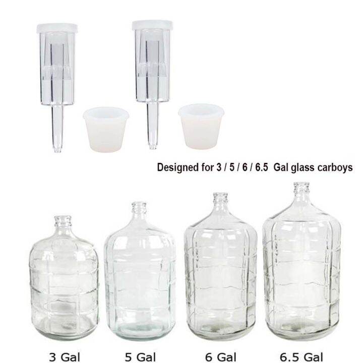 Plastic 3Piece Airlock and Silicone Carboy Bung for Wine Making and Beer Making Kombucha (Pack