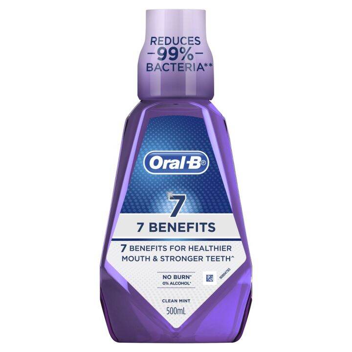 Oral-B Mouthwash 7 Benefits Clean Mint Rinse 500ml. ออรัลบี น้ำยาบ้วน ...