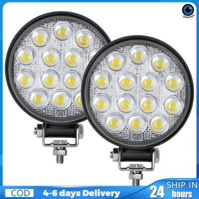 ของแท้!!บาร์ไฟกลม14LED 2ชิ้น4.5นิ้ว42W 2500LM 6000K ไฟขับขี่สำหรับ SUV รถกะบะเอทีวีเรือ IP67กันน้ำ