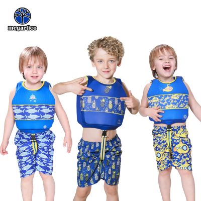 Megartico Boys Life Jacket Vest With Pants Kids Safety Buoyancy Swimsuit Float Baby Kayak Pool Swimming Trainer Vest 2 Pieces