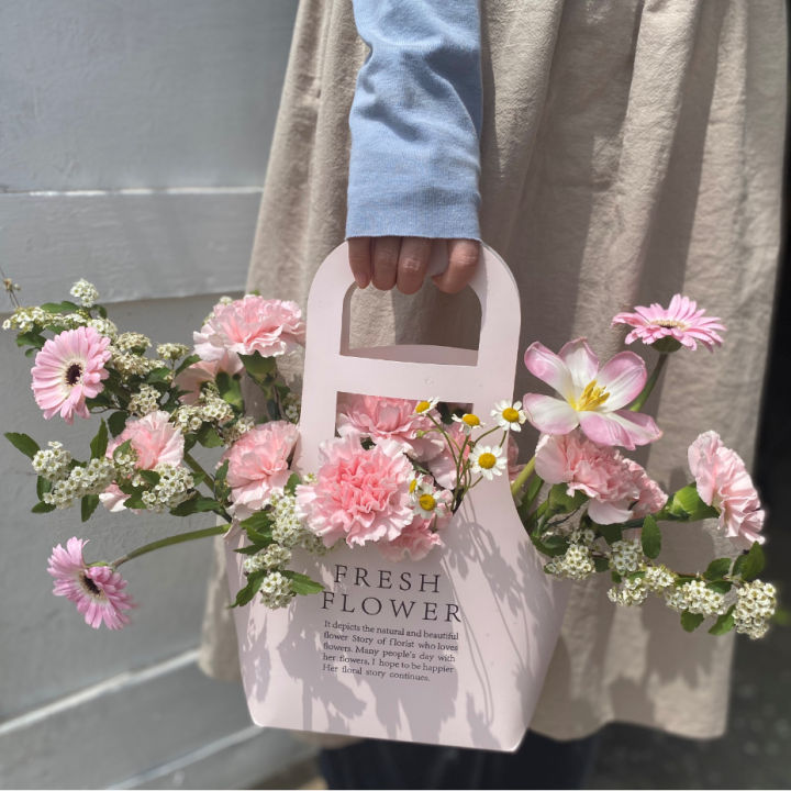 กระเป๋าเก็บถุงลายดอกไม้แบบถือพับได้กระเช้าดอกไม้กันน้ำที่เก็บดอกไม้