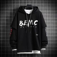 CODDian Zhen ??Mens Cool Hoodie JapaneseFashion Street Hip-hop Style Large Size Loose English Letter Print Hooded Sweatshirt