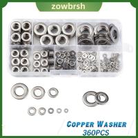 ZOWBRSH 360Pcs 304สแตนเลสสตีล วงแหวนแบน M2 M2.5 M3 M4 M5 M6 M8 M10 ชุดเครื่องซักผ้าแยก Countersunk ชุดปะเก็นกันชน การก่อสร้างบ้าน