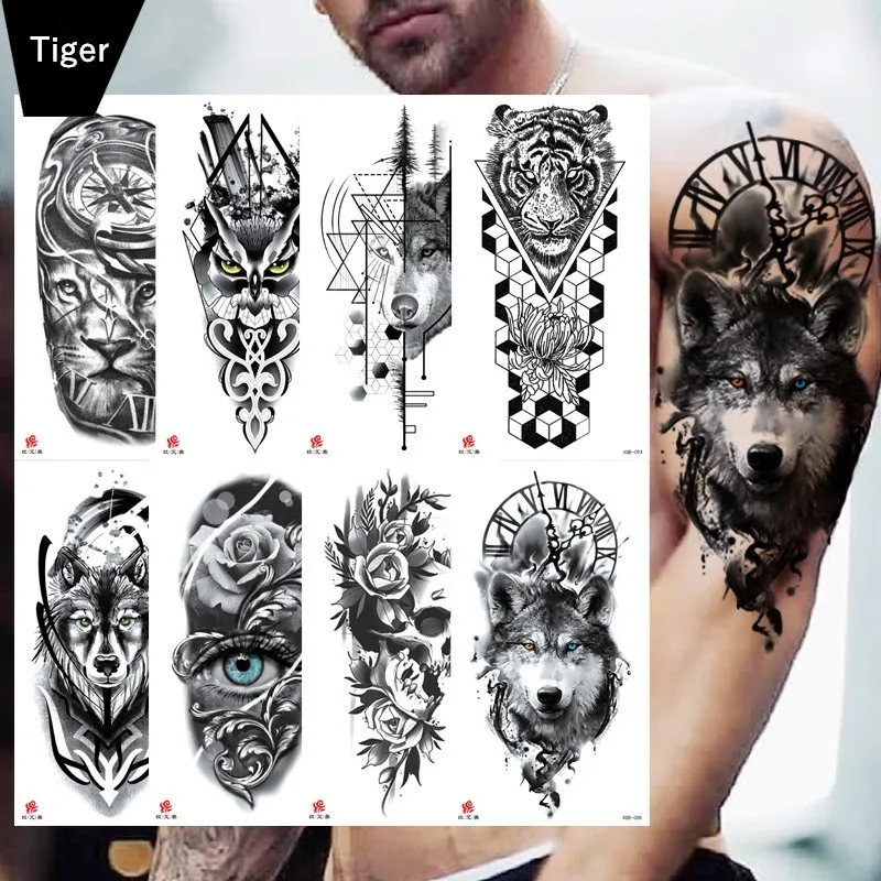 Death Skull Temporary Tattoo - Fake Wolf Tattoos Sticker Full Arm