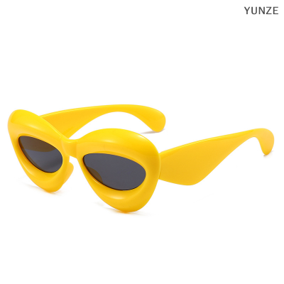 YUNZE แว่นกันแดด Y2K ทรงพองสำหรับผู้หญิง,ลิปสีแดงเซ็กซี่วินเทจฮิปฮอปพังค์แว่นตากันแดดผู้ชายดีไซน์แบรนด์สุดหรูเฉดสีแฟชั่น
