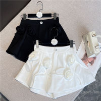 2022 Summer New Sweet Floral Shorts for Women New Three-Dimensional Flower High Waist Slim-Fit Short Femme White Black