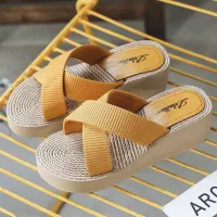 bingben01 ฤดูร้อนสไตล์ใหม่เลียนแบบรองเท้าแตะส้นสูง espadrille สำหรับแจ๊กเก็ต flip-flop รองเท้าแตะลิ่ม