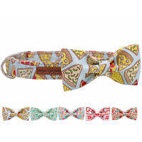 PIZZA Cotton Fabric Dog Collar and Leash Set with Bow Tie for Big and Small Dog Metal Buckle Accessories