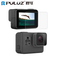 PULUZ ตัวป้องกันกรอบเคสกระจกเทมเปอร์สำหรับ Gopro Hero 5 6 7เลนส์กล้องถ่ายรูปหมวกหน้าจอ LCD ฟิล์มป้องกัน