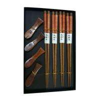 Chopsticks with Rest Set 4 Pairs Natural Chopsticks and Chopstick Rest Set Hand-made with 4pcs Rest Holder Gift Set Vintage Chopsticks for Home Use high grade