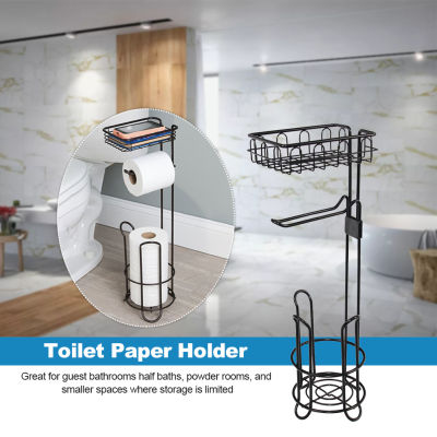Black Free Standing Kitchen Toilet Paper Holder Reserve Roll Tissue Top Shelf Iron Accessories Bathroom Storage Multifunctional