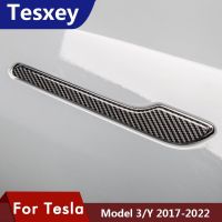 [Hot K] สำหรับ Tesla Mode 3รุ่น Y 2017-2021 2022 4ชิ้น/ชุดอุปกรณ์เสริมรถยนต์วางฝาครอบมือจับประตูคาร์บอนไฟเบอร์ ABS ประตูป้องกันมีที่จับ