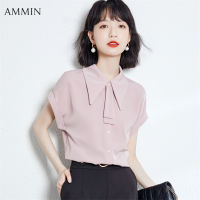 AMMIN ฤดูร้อนผู้หญิงแขนสั้นผูกปมความรู้สึกอาวุโสของเสื้อชีฟองอารมณ์ใหม่