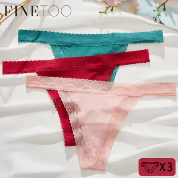FINETOO 3Pcs/set Lace Panties Sexy Low-rise Brazilian Underwear