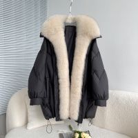 [COD] 2022 Fashion New Womens Warm Down Jacket With Real Collar Thick Coat Luxury Outwear Female