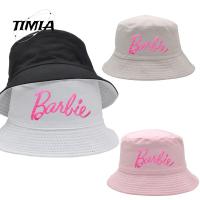 TIMIA Barbiestyle หมวกชาวประมงตัวอักษรมาการองบาร์บี้,อุปกรณ์หมวกผ้าฝ้ายกันแดดเครื่องแต่งกายตุ๊กตาบาร์บี้สองด้าน