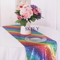 [HOT ZEXKLIOALQAQ 529] RU020A ใหม่ Gorgeous Custom Made สีสัน Rainbow Sequin Table Runner