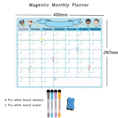 Magnetic Weekly Monthly Planner Calendar Kawaii Fridge Sticker Dry Erase For Kids Writing Drawing Erasable Message Wall Board