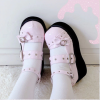 Women Lolita Shoes Kawaii Shoes Loli Devilian Little Bat Style Bowknot Demon Dark Goth Punk Platform Cosplay LoliShoes High Heel