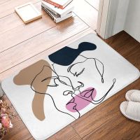 Line Art Anti Slip Doormat Bath Mat Single Couple Kiss Floor Carpet Entrance Door Rug Indoor Decor