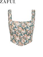 ZAFUL Womens Flower Print Back Zip Corset Tank Top