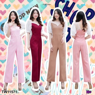 TW11571 Jumpsuit จั้มสูทแขนตาข่ายมุกขายาว