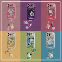 เคสโทรศัพท์มีขาตั้งกระจกแต่งหน้าการ์ตูน Sanrio Melody น่ารัก Kuromi อบเชยคิตตี้ที่มองไม่เห็นเข้ากันได้กับ iPhone 15 Plus 14 13 12 11 Pro Max Xr Xsmax 15Promax พร้อมห่วงโซ่มือถือ TPU นุ่มเคสโทรศัพท์ด้านหลัง