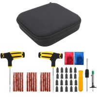 Car Tire Puncture Repair Tool Kit With Plug Vacuum Film Nail Screws W/ Rubber Jack Pad Storage Case Tire Repair ToolsTires  Tubes