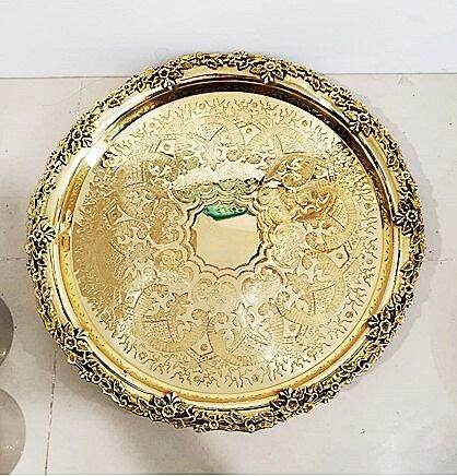 ชุดทองเหลืองถวายพระขนาดใหญ่-ชุดหม้อ-บนถาดลายองุ่น-18-นิ้ว