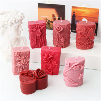 Unique Candle Making Resin Casting Supplies Aromatherapy Plaster Ornaments Embossed Butterfly Cylindrical Shape Mould Silicone Love Rose Candle Mold