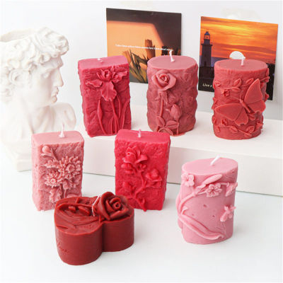 Funky Home Decor Kitchen Accessories Tools Silicone Love Rose Candle Mold Embossed Butterfly Cylindrical Shape Mould Wedding Birthday Decorations