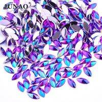 JUNAO 7x15mm Glitter Dark Flatback Rhinestone Stones Non Sewn Bead for Handicraft