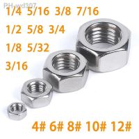 1/2/5/10PCS 4-40 6-32 8-32 10-24 1/4 5/16 3/8 7/16 1/2 3/4 5/8 Inch Hex Hexagon Nut Metric Thread 304 Stainless Steel