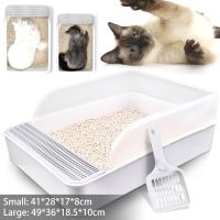 Semi-Open Cat Litter Tray Box Open Cat Litter Box Anti-Splashing High Side Sifting Litter Box with Litter Sifting Scoop