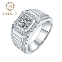 GEMS BALLET 925 Sterling Silver White Gold Plated Moissanite Ring For Men 1.0Ct 6.5mm Moissanite Diamond Mens Wedding Ring