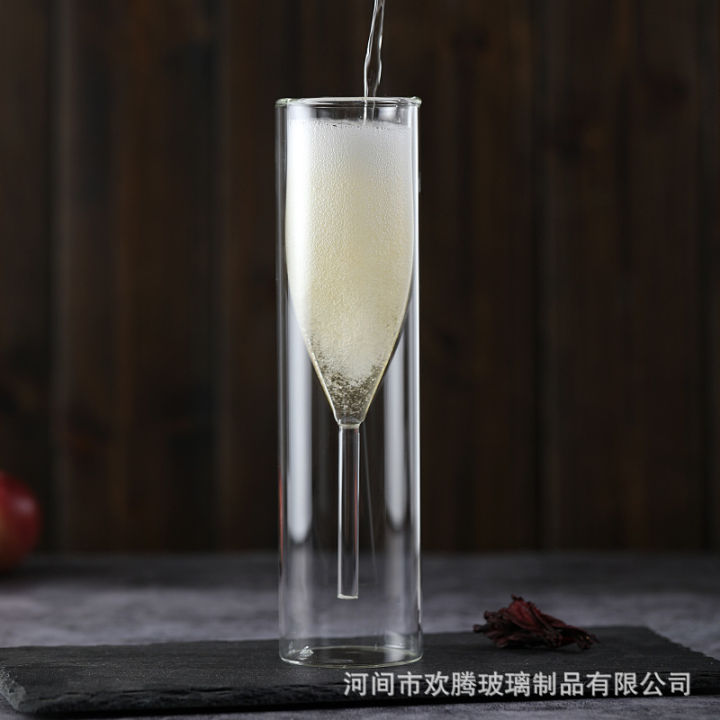 แก้วไวน์แดงค็อกเทลแก้วแชมเปญแก้วบอโรซิลิเกตทรงสูงแก้วความคิดสร้างสรรค์โปร่งใสสูงสองชั้นแก้วแชมเปญ-qianfun